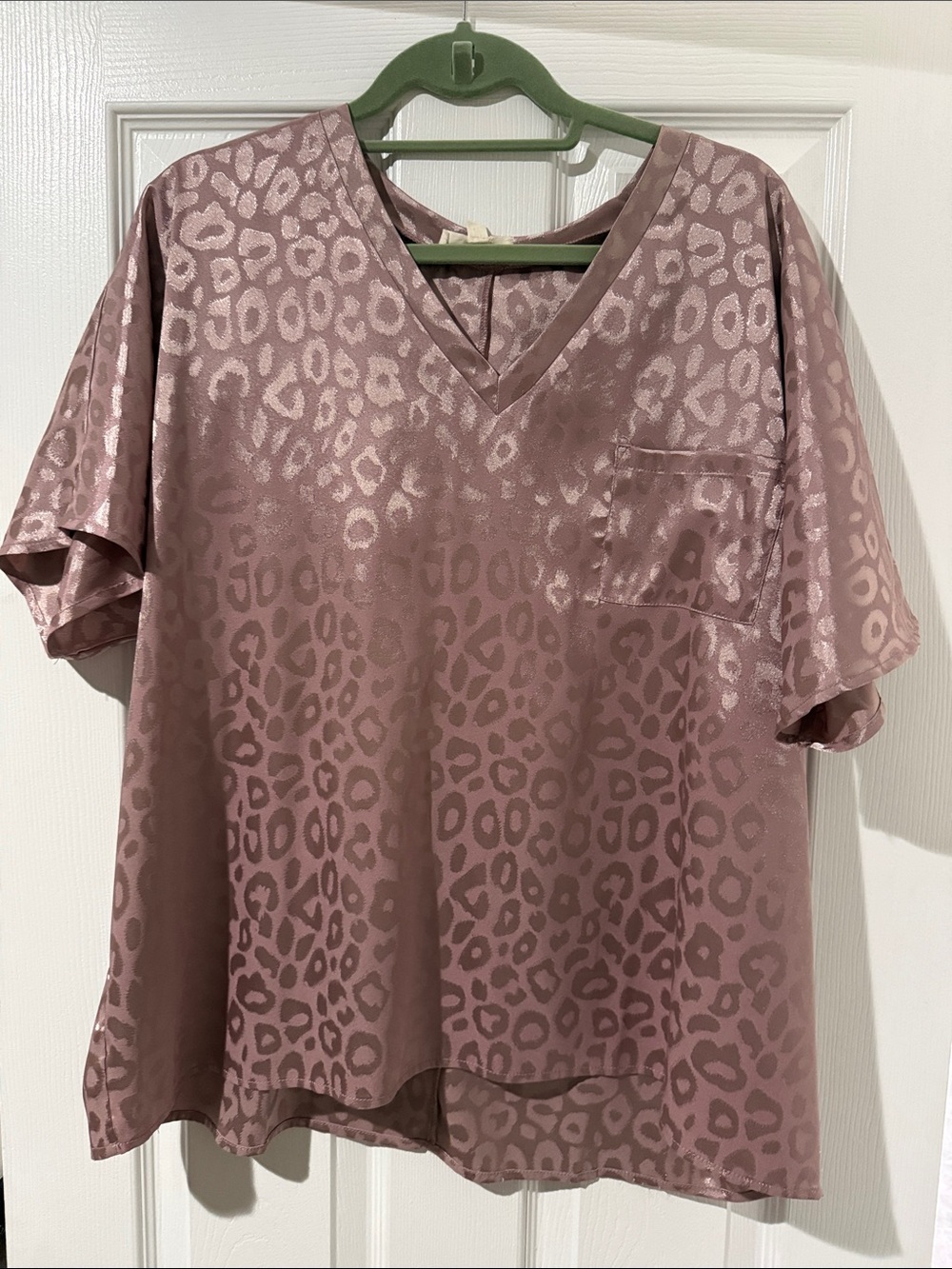 NWOT Satin Leopard-Print V-Neck Top in Mauve